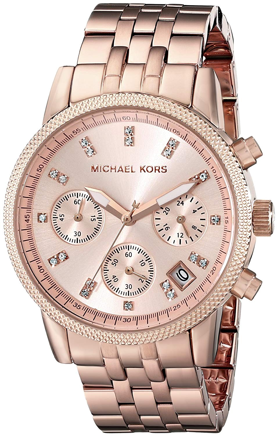 Michael Kors Ritz Chronograph Rose Gold Dial Rose Gold Steel Strap Watch for Women - MK6077