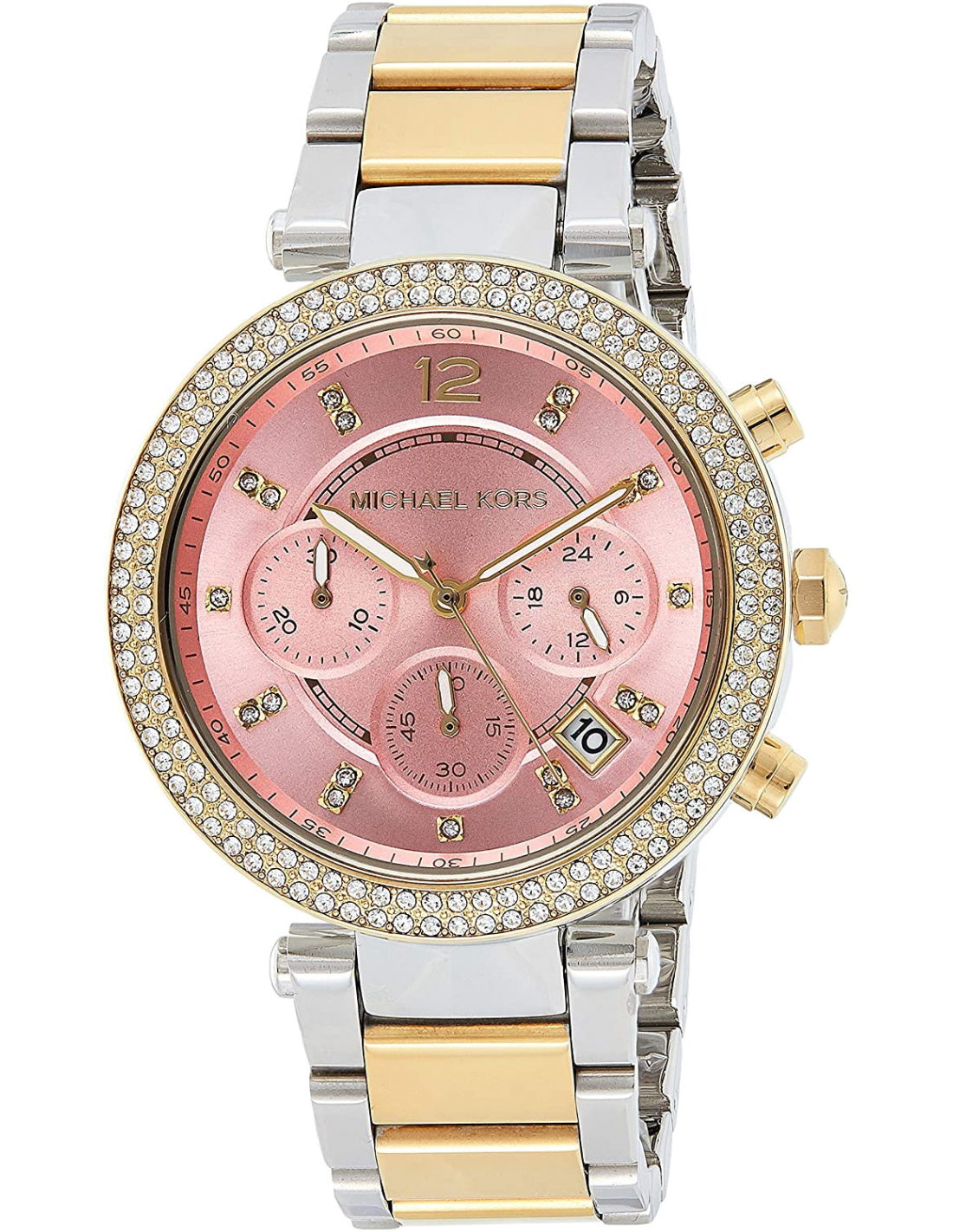 Michael Kors Parker Pink Dial Two Tone Steel Strap Watch for Women - MK6140