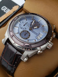 Guess Pinnacle Chronograph Quartz Blue Dial Brown Leather Strap Watch For Men - W0673G1