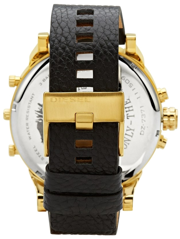 Diesel Mr Daddy Black & Gold Dial Black Leather Strap Watch For Men - DZ7371