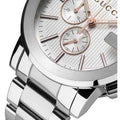 Gucci G Chrono Chronograph Quartz White Dial Silver Steel Strap Watch For Men - YA101201