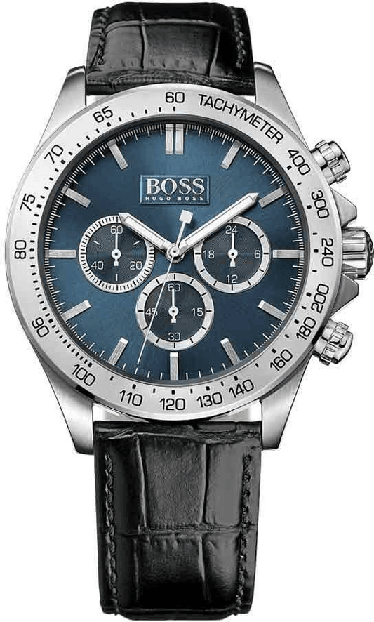 Hugo Boss Ikon Blue Dial Black Leather Strap Watch for Men - 1513176