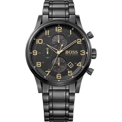 Hugo Boss Aeroliner Black Dial Black Steel Strap Watch for Men - 1513275