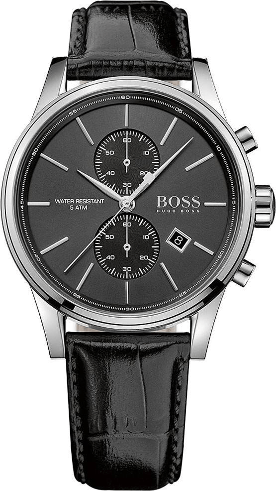 Hugo Boss Jet Black Dial Black Leather Strap Watch for Men - 1513279