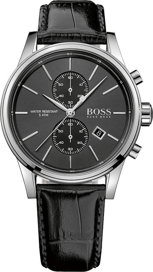 Hugo Boss Jet Black Dial Black Leather Strap Watch for Men - 1513279