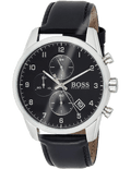 Hugo Boss Skymaster Chronograph Black Dial Black Leather Strap Watch for Men - 1513782