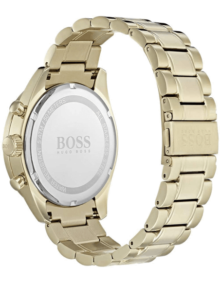 Hugo Boss Trophy Chronograph White Dial Gold Steel Strap Watch for Men - 1513631