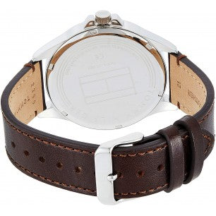 Tommy Hilfiger Jackson Multi-Function Silver Dial Brown Leather Strap Watch for Men - 1791239