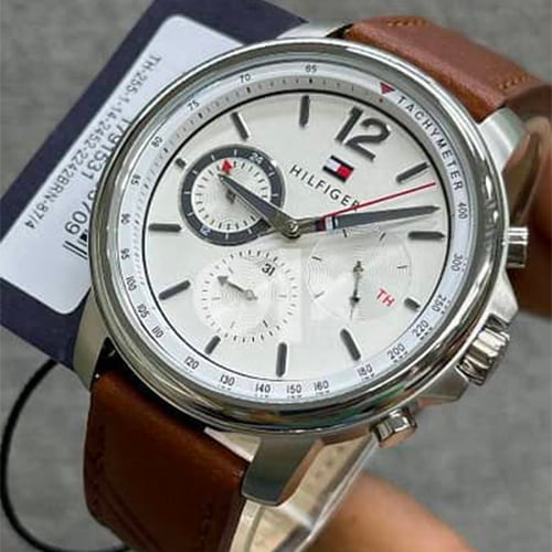 Tommy Hilfiger Landon Chronograph Quartz White Dial Brown Leather Strap Watch for Men - 1791531