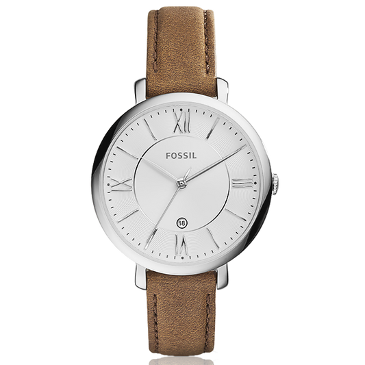 Fossil Jacqueline White Dial Brown Leather Strap Watch for Women - ES3708