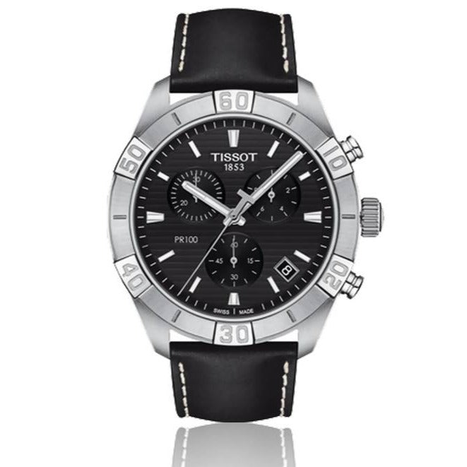 Tissot PR 100 Sport Chronograph Black Dial Black Leather Strap Watch For Men - T101.617.16.051.00