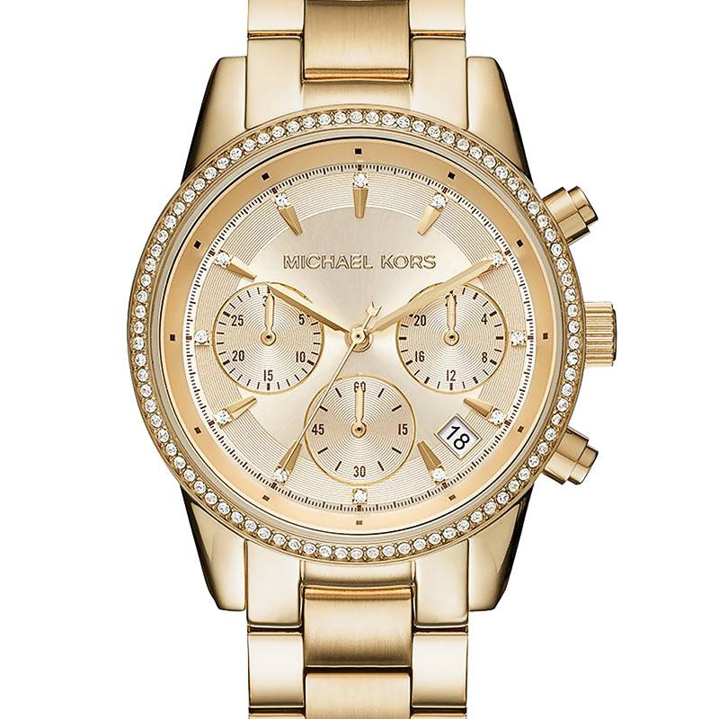 Michael Kors Ritz Gold Dial Gold Steel Strap Watch for Women - MK6356