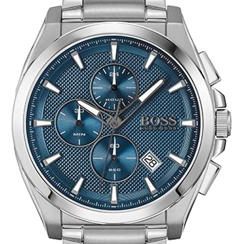 Hugo Boss Grandmaster Chronograph Blue Dial Silver Steel Strap Watch for Men - 1513884