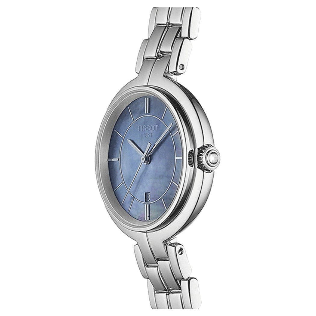 Tissot T Lady Flamingo Mother of Pearl Blue Dial Silver Steel Strap Watch For Women - T094.210.11.121.00