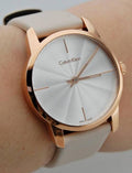 Calvin Klein City Silver Dial White Leather Strap Watch for Women - K2G236X6