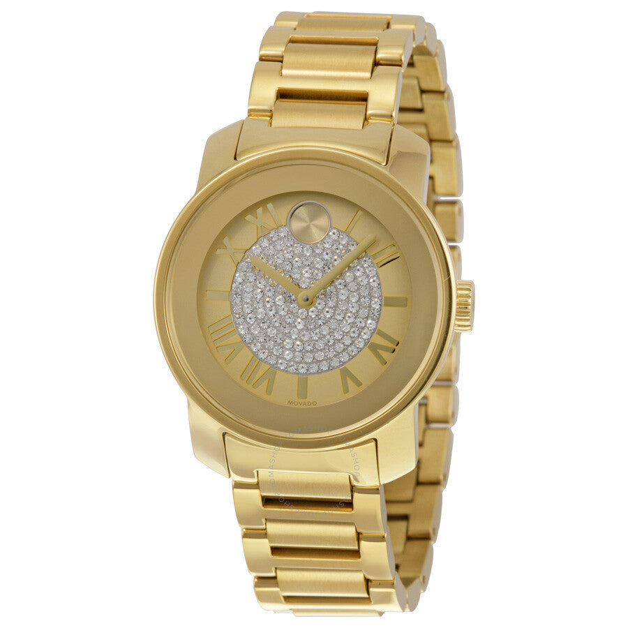 Movado Bold Gold Pave Dial Gold Steel Strap Watch For Women - 3600255