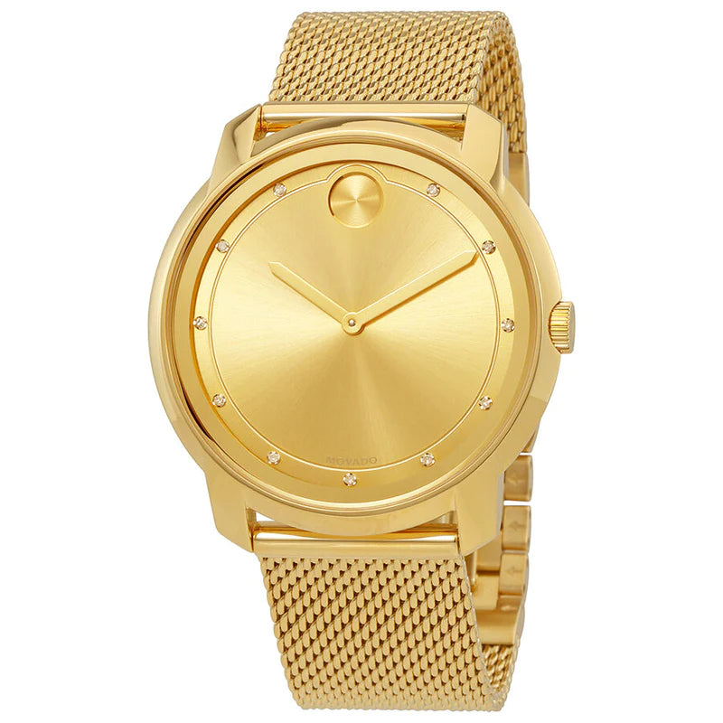 Movado Bold Diamonds Gold Dial Gold Mesh Bracelet Watch For Men - 3600460