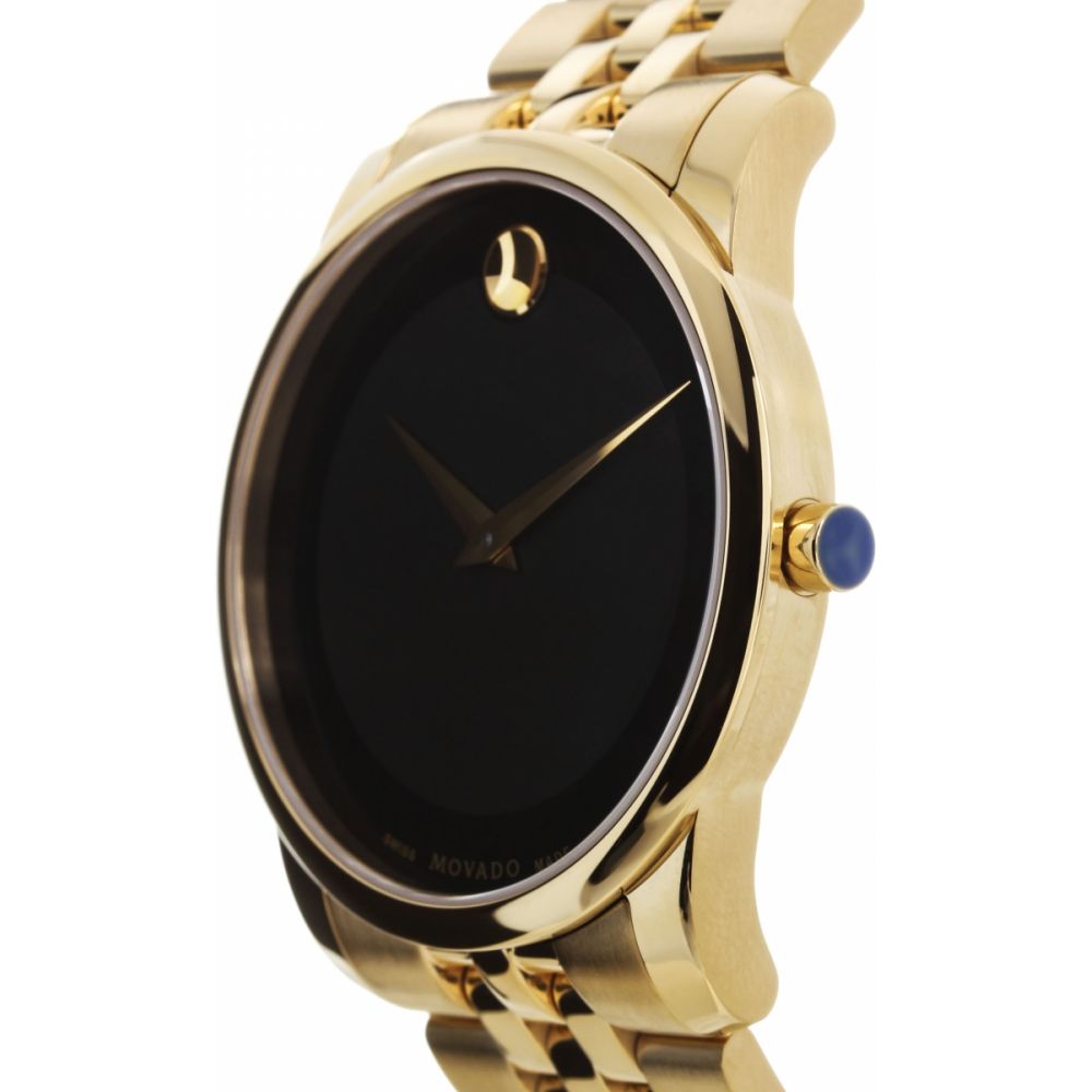 Movado Museum Black Dial Gold Steel Strap Watch For Men - 606997