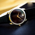 Movado Museum Black Dial Black Leather Strap Watch For Men - 0607014