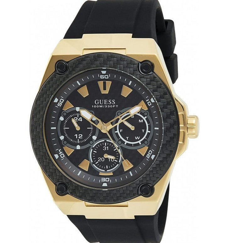 Guess Legacy Black Dial Black Rubber Strap Watch for Men - W1049G5