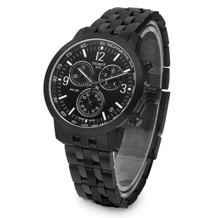 Tissot PRC 200 Chronograph Black Dial Black Steel Strap Watch For Men - T114.417.33.057.00