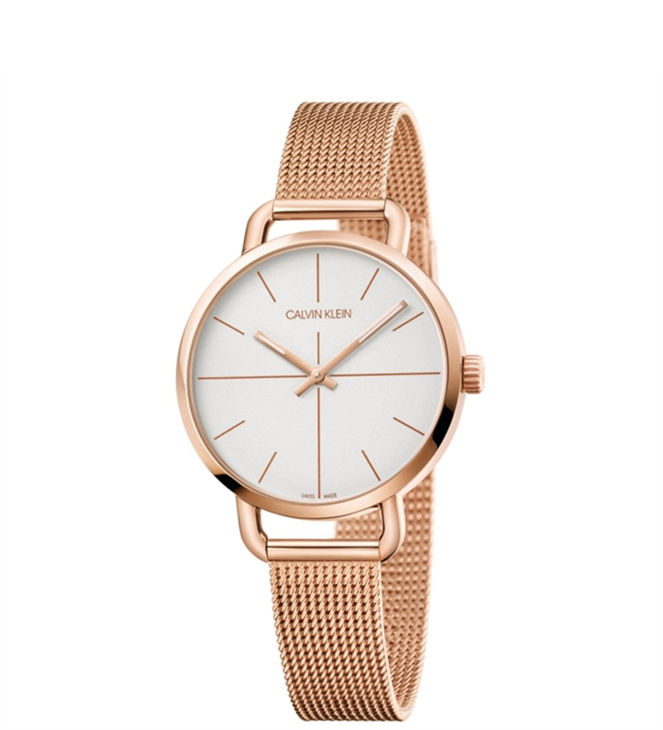 Calvin Klein Even White Dial Rose Gold Mesh Bracelet Watch for Women - K7B23626