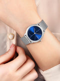 Calvin Klein Minimal Blue Dial Silver Mesh Bracelet Watch for Women - K3M2212N