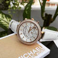 Michael Kors Parker White Diamonds Dial White Leather Strap Watch for Women - MK2281