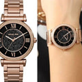 Michael Kors Catlin Black Diamonds Dial Rose Gold Steel Strap Watch for Women - MK3356