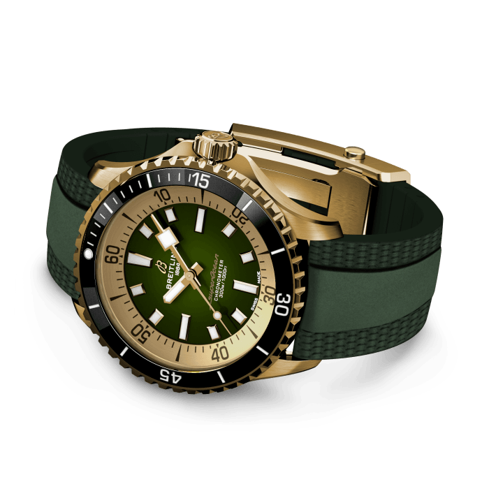 Breitling Superocean Automatic 42 Green Dial Green Rubber Strap Watch for Men - N17375201L1S1