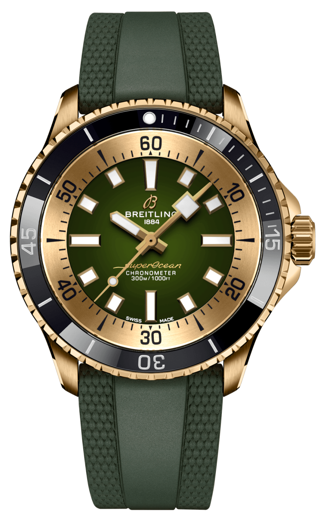 Breitling Superocean Automatic 42 Green Dial Green Rubber Strap Watch for Men - N17375201L1S1