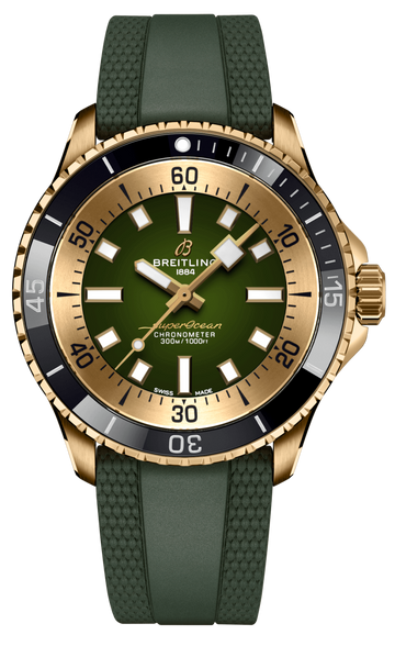 Breitling Superocean Automatic 42 Green Dial Green Rubber Strap Watch for Men - N17375201L1S1