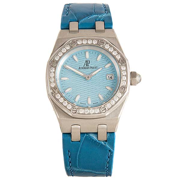 Audemars Piguet Royal Oak Quartz Diamonds Turquoise Dial Turquoise Leather Strap Watch for Women - 67601ST.ZZ.D034CR.01