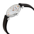 Emporio Armani Gianni T Bar Mother of Pearl Dial Black Leather Strap Watch For Women - AR90002