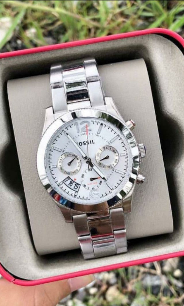 Fossil Boyfriend Multifunction Silver Dial Silver Steel Strap Watch for Women - ES3883