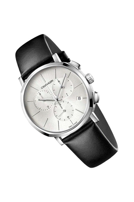 Calvin Klein Posh Silver Dial Black Leather Strap Watch for Men - K8Q371C6