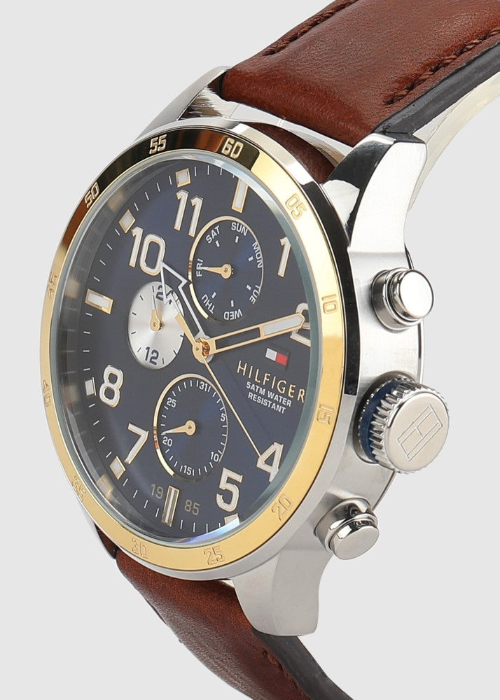 Tommy Hilfiger Sport Multifunction Blue Dial Brown Leather Strap Watch for Men - 1791137