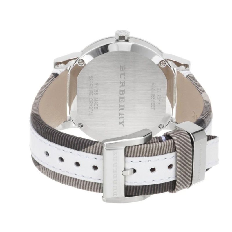 Burberry The City Silver Dial White Leather Strap Watch for Women - BU9019