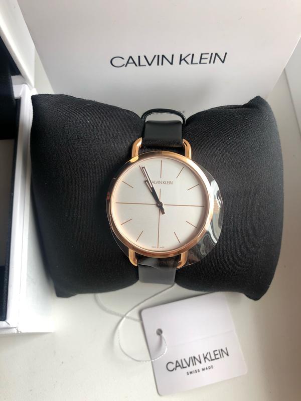 Calvin Klein Even White Dial Black Leather Strap Watch for Women - K7B236C6