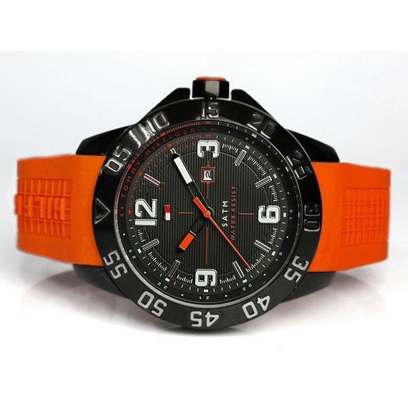 Tommy Hilfiger Cole Black Dial Orange Rubber Strap Watch for Men - 1790985