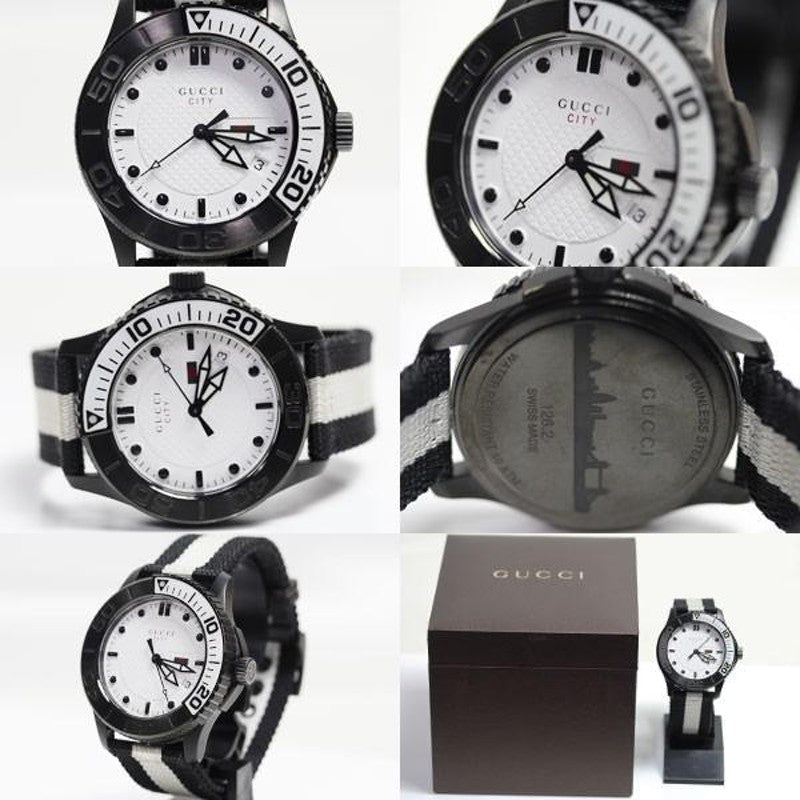 Gucci G Timeless XL White Dial Two Tone NATO Strap Watch For Men - YA126243