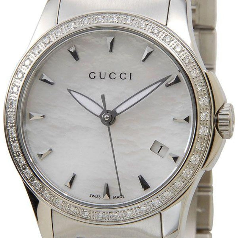 Gucci G Timeless Diamonds Mother of Pearl Dial Silver Steel Strap Watch For Women - YA126506