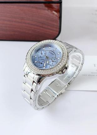 Guess Crown Jewel Diamonds Blue Dial Silver Steel Strap Watch for Women - GW0410L1