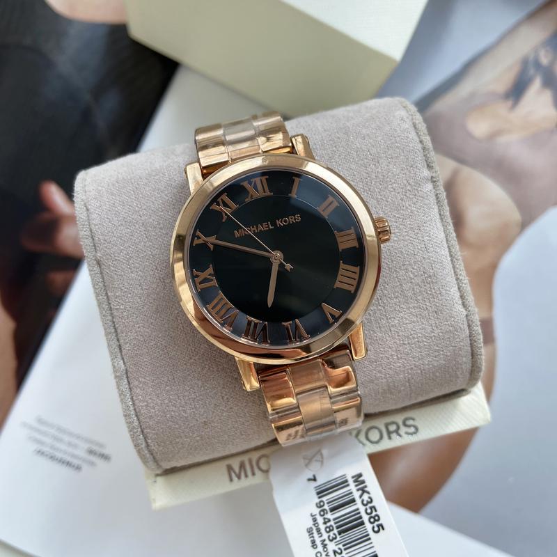 Michael Kors Noire Black Dial Rose Gold Steel Strap Watch for Women - MK3585