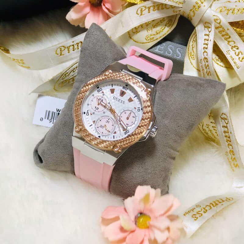 Guess Zena Quartz White Dial Pink Rubber Strap Watch For Women - W1094L4