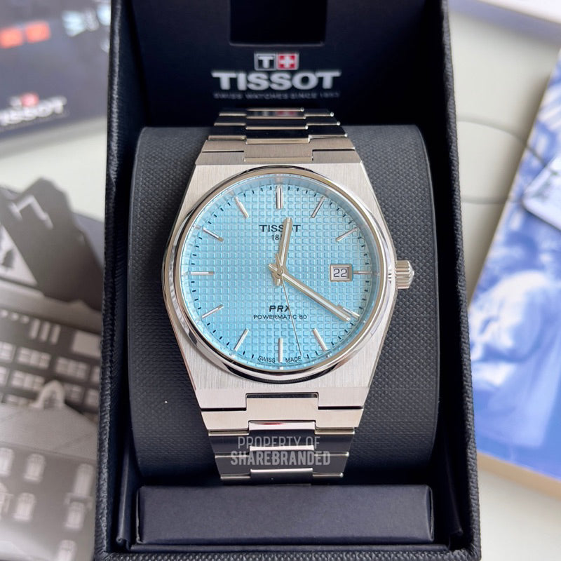 Tissot PRX Powermatic 80 Ice Blue Tiffany Dial Silver Steel Strap Watch for Men - T137.407.11.351.00