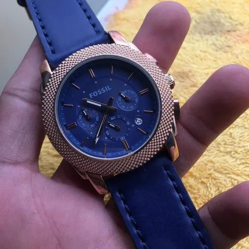 Fossil Machine Chronograph Blue Dial Blue Leather Strap Watch for Men - FS5262