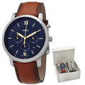 Fossil Neutra Chronograph Blue Dial Brown Leather Strap Watch for Men - FS5453