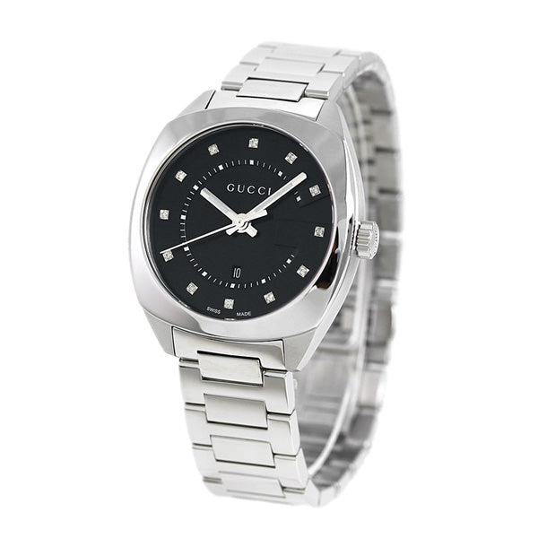 Gucci GG2570 Quartz Diamonds Black Dial Silver Steel Strap Watch For Women - YA142404