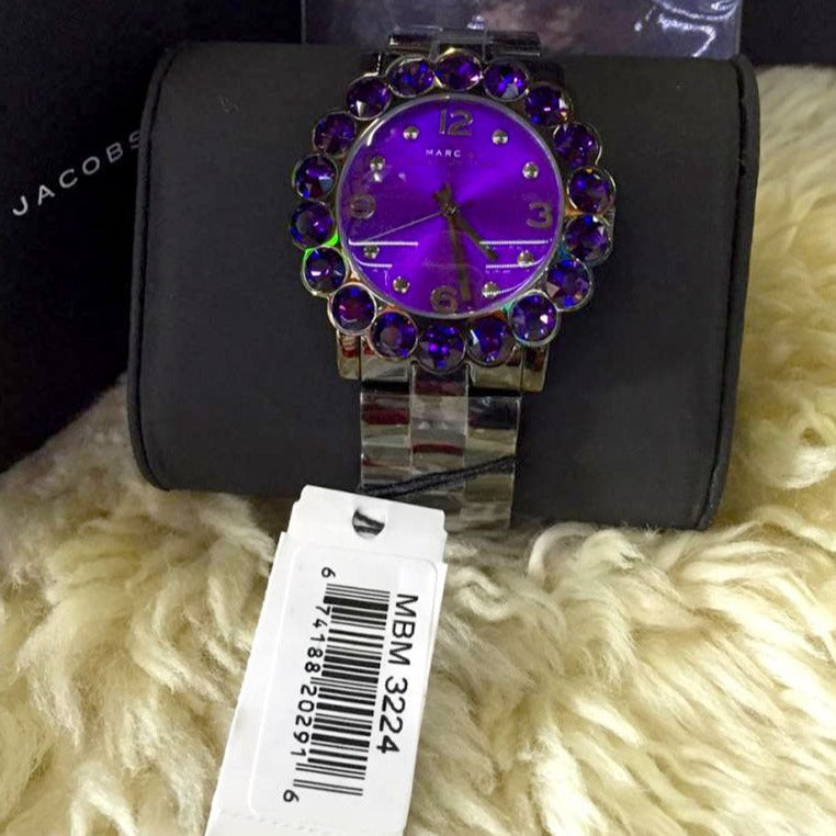 Marc Jacobs Amy Purple Dial Black Stainless Steel Strap Watch for Women - MBM3224